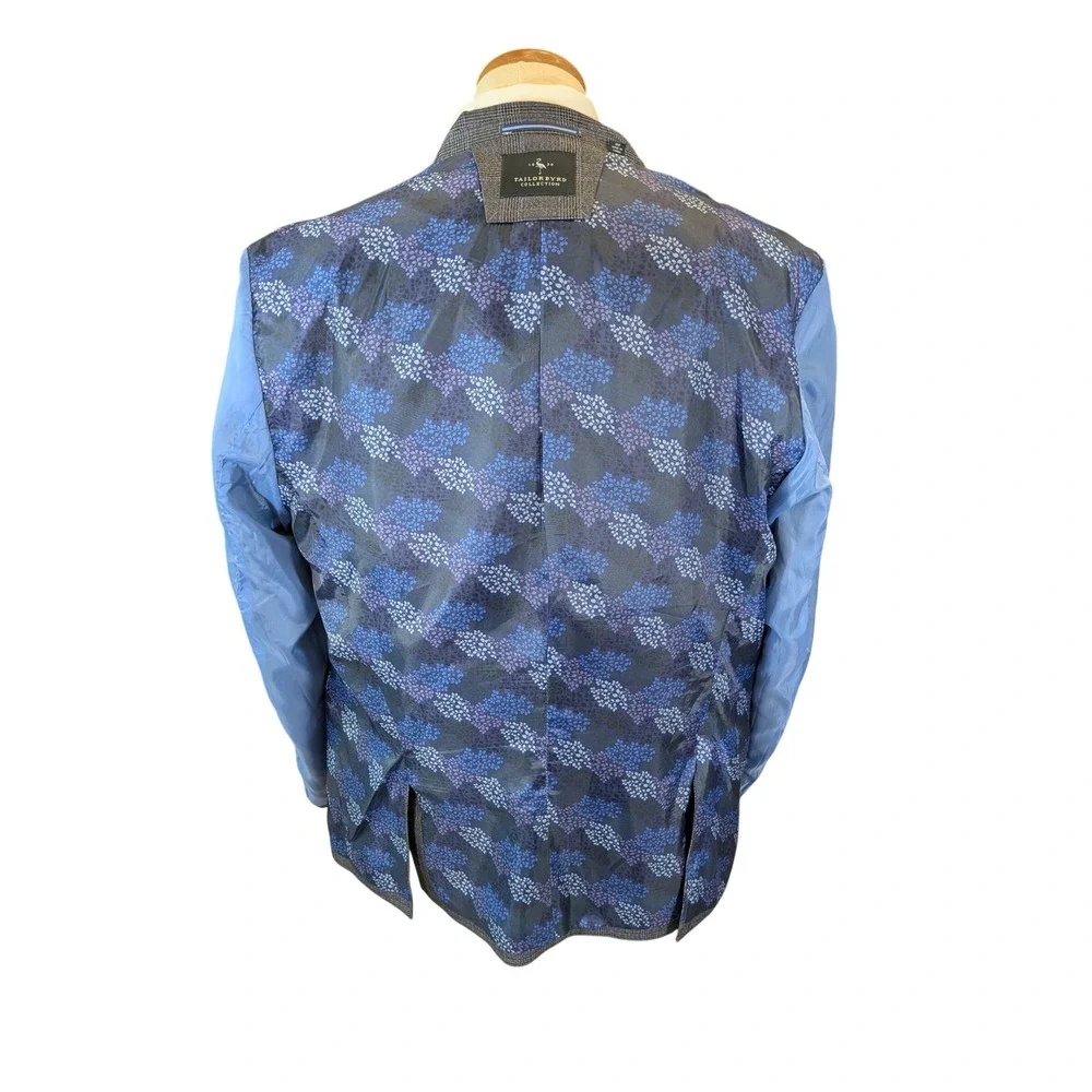 TailorByrd Collection Mens 46R Gray Blue Glen Plaid Sport Coat Blazer 2 Button‎
